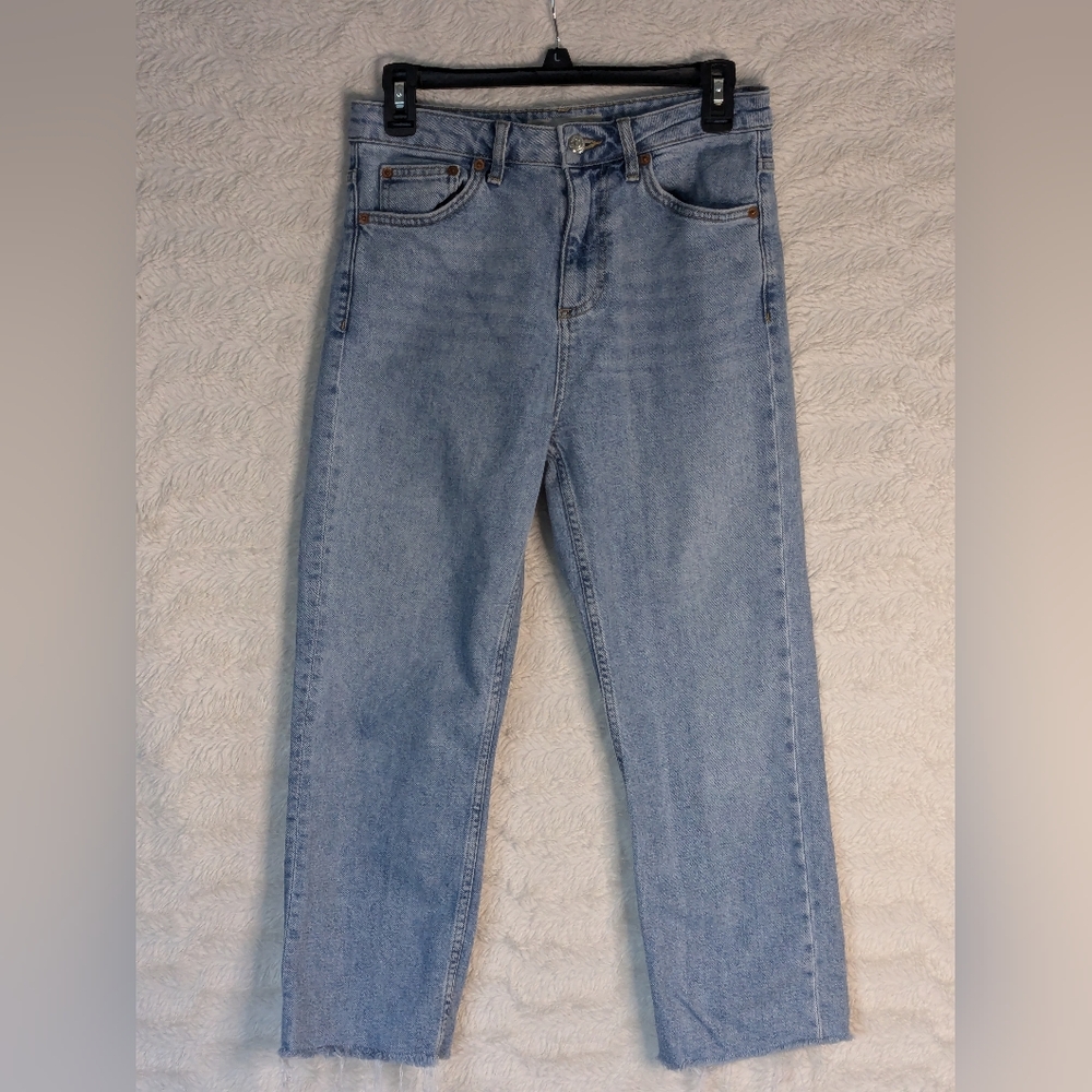 TOPSHOP Petite MOTO W28 Blue Jeans raw edge cuff
